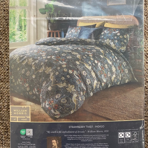 William Morris Strawberry Thief 200 percale cotton queen duvet set NEW in bag - Picture 4 of 5